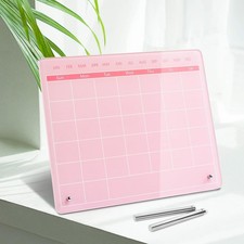 Calendar Dry Erase Board 12x10 Inch Acrylic Desk Stand Pink Home Office Decor