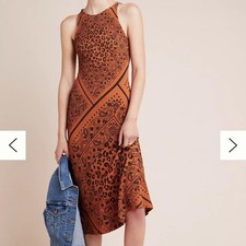 Farm Rio for Anthropologie Elyse Leopard Print Burnt Orange Midi Dress Size XS