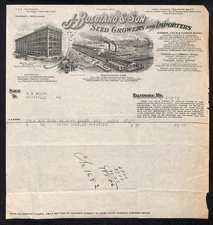1919 J. Bolgiano & Son Baltimore, MD Seed Growers Billhead w/ Vignettes Scarce