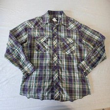 Wrangler Vintage Pearl Snap Western Shirt Mens XL Green Navy Plaid Cowboy