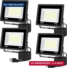 4Pack 80W Flood Light Outdoor, Work Light with 5FT US Plug,IP66 Waterproof Exter