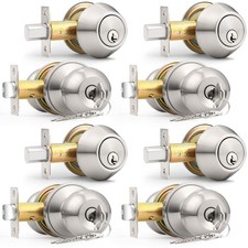 Probrico Keyed Alike Entry Knob and Deadbolt Set Satin Nickel, Single Cylinder