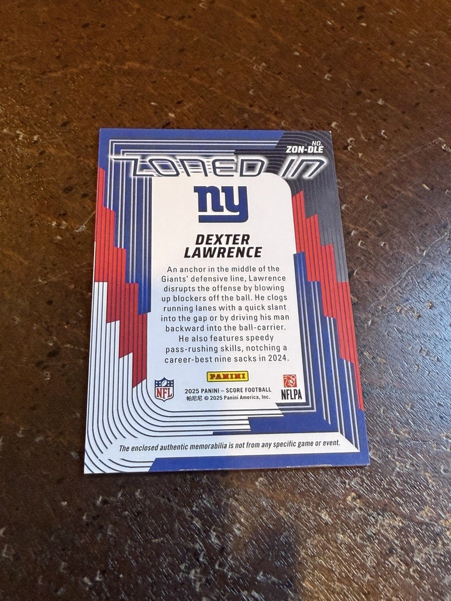 2025 Score - Zoned in Dexter Lawrence #ZON-DLE Jerseys (MEM) | eBay