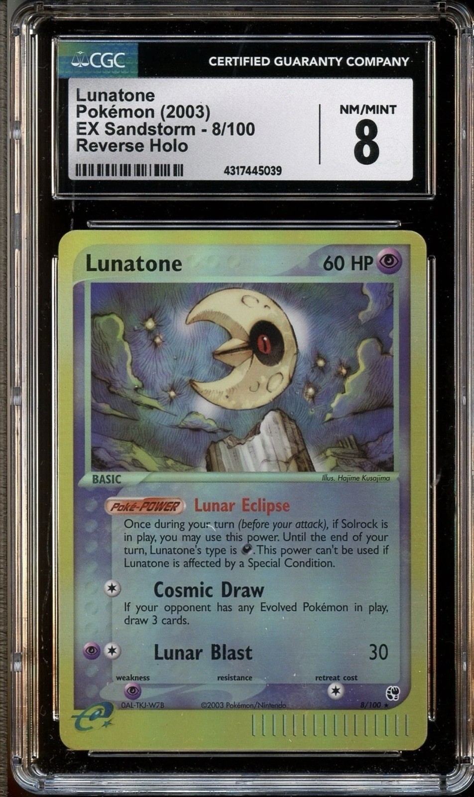 CGC 8 NM-MINT Lunatone 8/100 REVERSE HOLO EX Sandstorm Pokemon Card 039