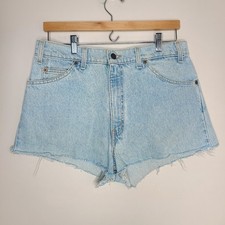 Vintage Levi s 550 Orange Tab Raw Hem Light Wash Cut Off Shorts Women s Size 34