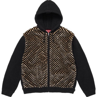 Supreme Checkerboard Faux Fur Zip Up Hooded Sweater 2colors 26SS
