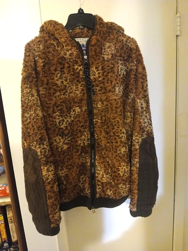18 East Hooded Tempo Hooded Sherpa Fleece Jacket Leopard - product listing photo