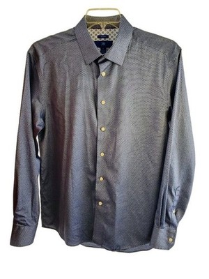 Egara Non-Iron Stretch Dress Shirt Blue Micro Print Men s Large L