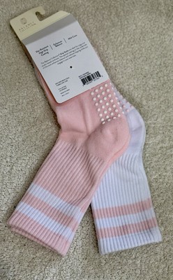 GAIAM 2-Pack Grippy Crew Socks Pilates Yoga Barre Pink White Stripe One Size