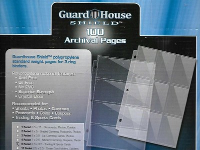 (20) GUARD HOUSE 9 POCKET TRADING CARD SHEETS FOR 3 RING BINDER NEW  ---  DSXH