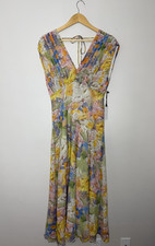 ASTR the Label Floral Pleated Bodice Midi Dress Small Cream Multi Flowy Feminine