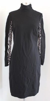 Carlisle Black White Ponte Mock Neck Zebra Print Trim Sheath Dress Size Womens 4