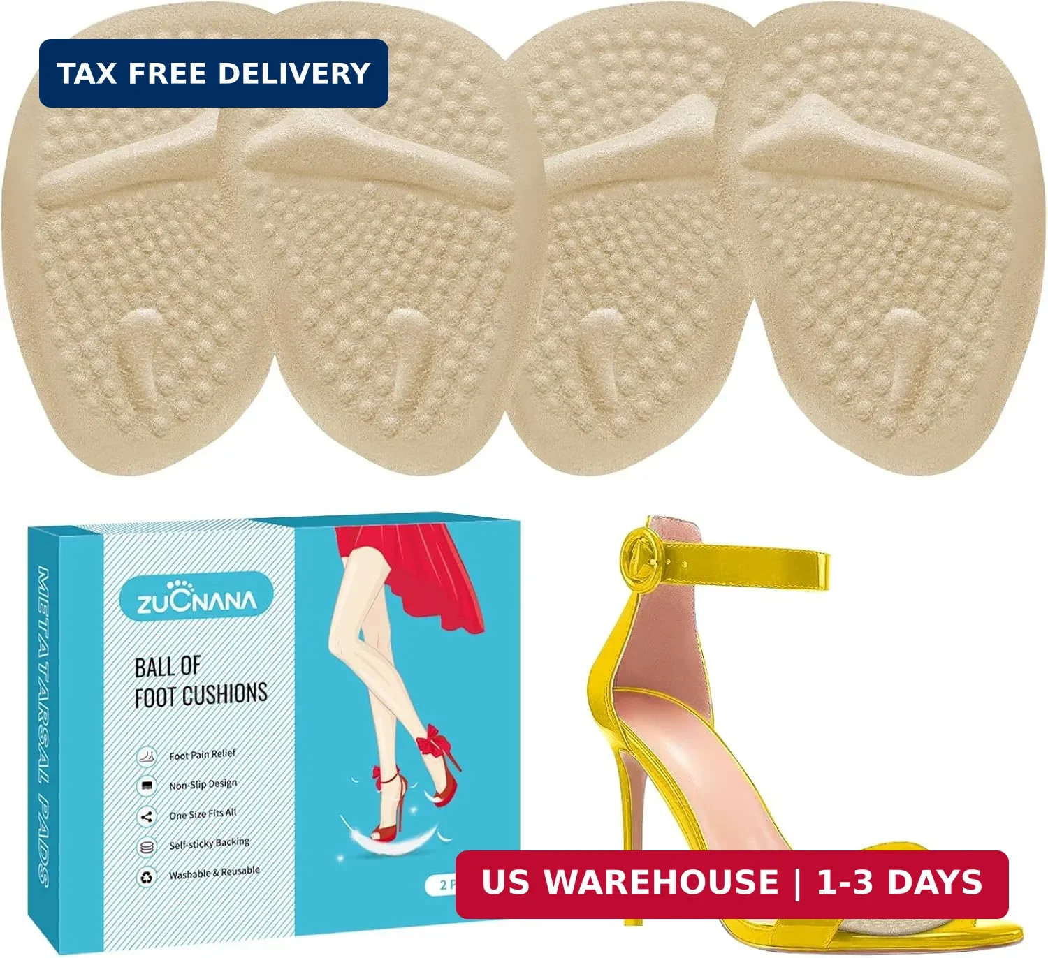 ZUCNANA Metatarsal Pads for Women, Ball of Foot Cushions, Non Slip Heel Pads for