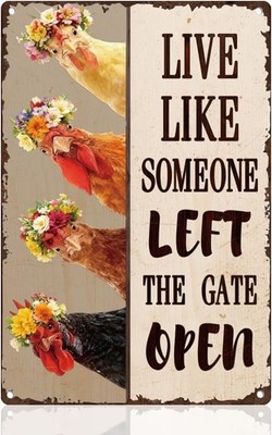 Funny Chicken Tin Sign Retro Metal Wall Decor 8'' x 12'' Vintage Live Like Someone
