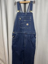Carhartt Denim Dungarees Bib Overalls Men’s S Small Loose Fit Dark Blue Workwear