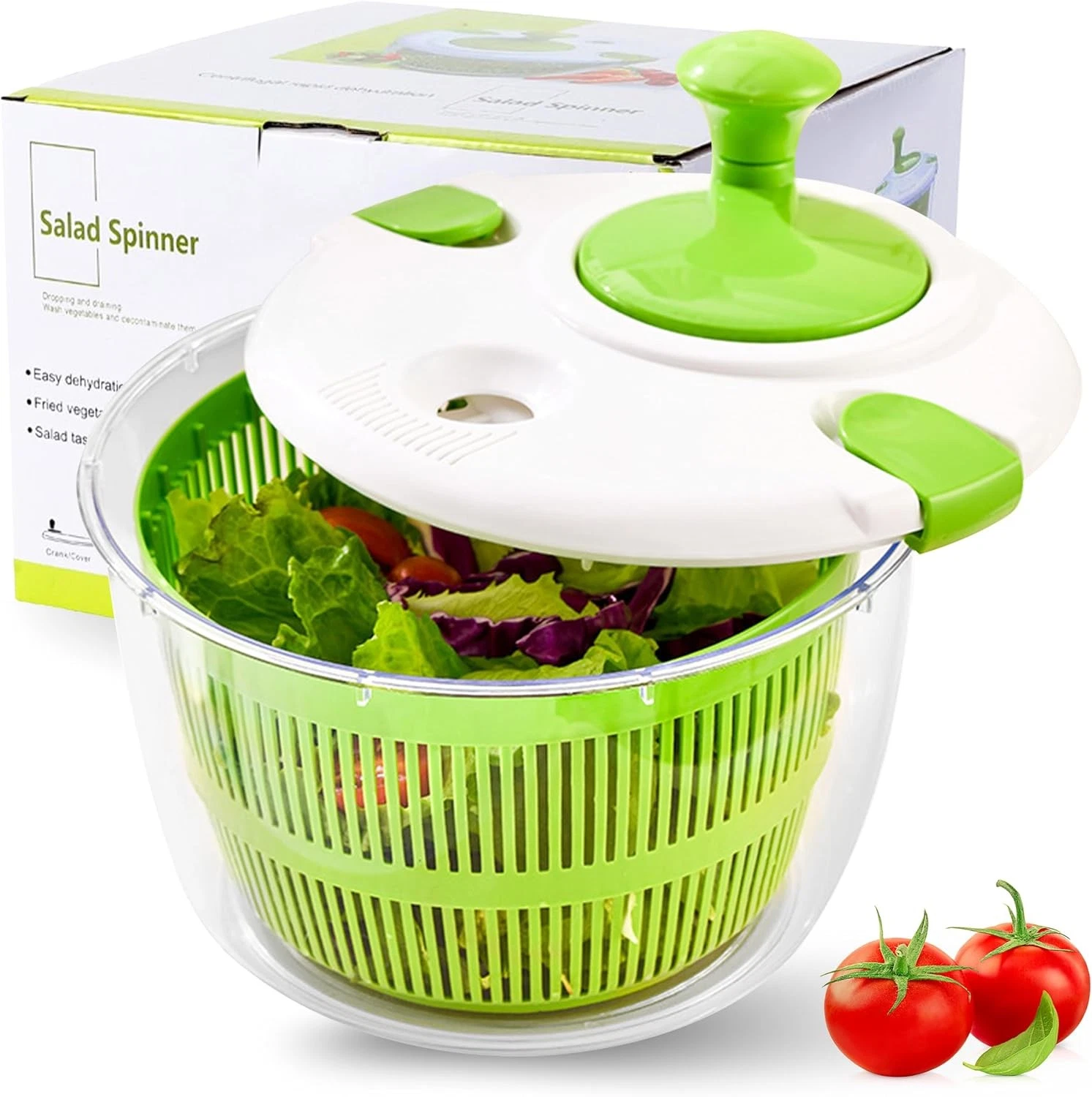 Salad Spinner Spin & Dry Fruits Vegetables & Greens Fast Lettuce Washer W/ Dual