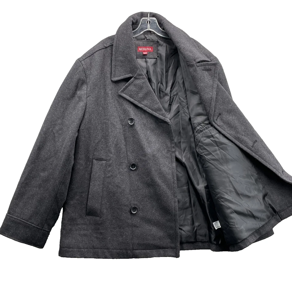 Abrigo Merona Mezcla Lana Guisante Para Hombre XXL Gris Doble Pecho Academia Clásico Oficina Foto 2 de 4