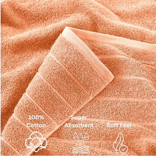 24 Piece 100% Cotton Bath Towels Set, 2 Bath Sheets, 2 Large Bath Peach Fuzz - Picture 5 of 7