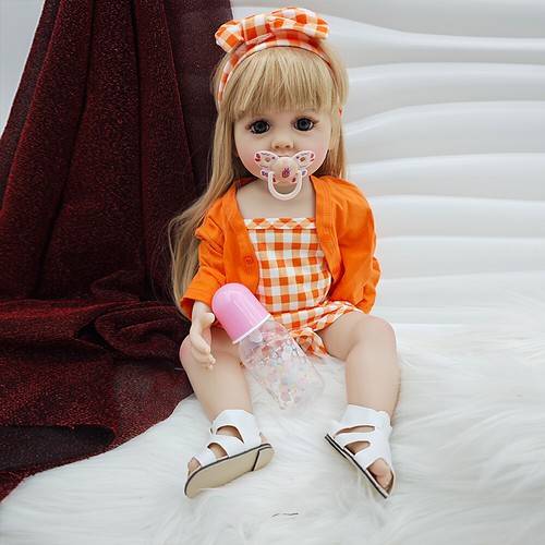 Realistic Reborn Baby Doll Toddler Dolls Full Body Vinyl Girl Blonde Hair Toys - Picture 4 of 8