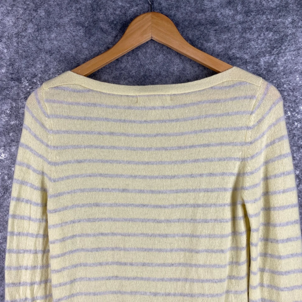 Peck and Peck Cashmere Sweater Womens Medium Yellow Gray Stripe 2 Ply Soft Cozy - Image 4 of 4