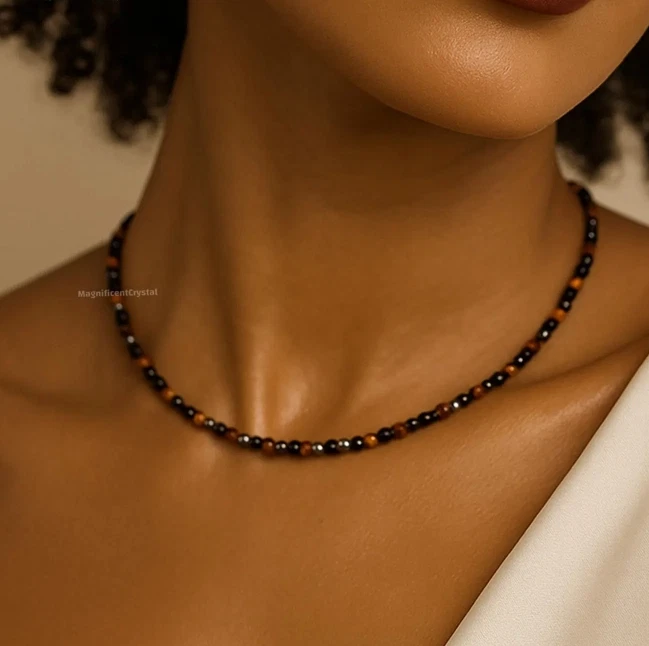 Gargantilla de piedra natural triple protección collar de energía curativa joyería regalos Foto 2 de 4