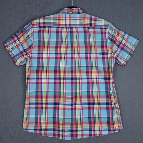 Barbour Shirt Mens XL Colorful Plaid Madras 8 Short Sleeve Tailored Fit Button - Picture 8 of 12