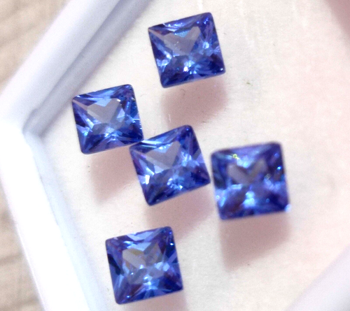 Lote de 5 piedras preciosas sueltas certificadas de corte cuadrado de zafiro color azul natural de 5x5 mm - Imagen 7 de 10
