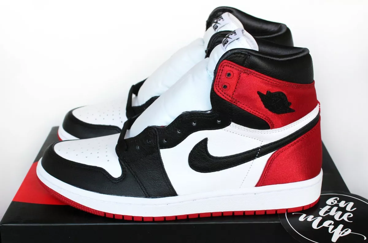 Nike Air Jordan 1 High OG W Satin Black Toe Red UK 3 4 5 6 7 8 9 New |