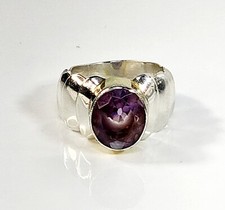Sterling Silver Sz 6 Amethyst Gemstone Graduated Band 925 Ring 10mm 12mm 8.3g