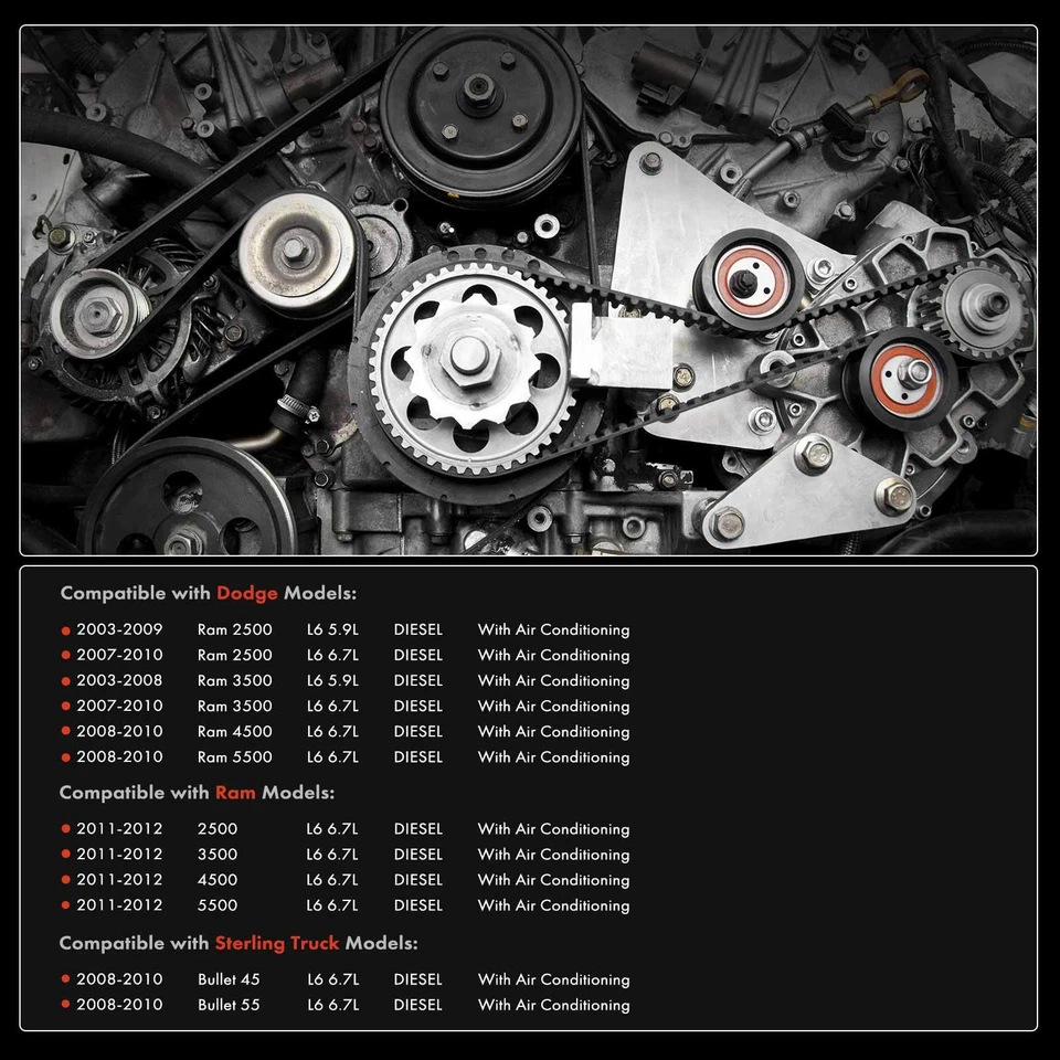 Kit de componentes de transmisión por correa Serpentine de 3 piezas para Dodge Ram 2500 2003-2010 Ram 3500 Foto 2 de 4