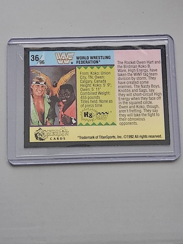 1992 Merlin Gold WWF High Energy Owen Hart KoKo B Ware Wrestling TitanSports - Picture 2 of 4