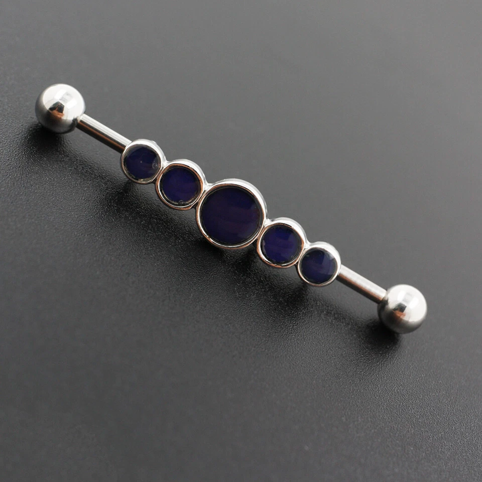 Pendiente barra industrial oreja acero 316L cartílago piercing cristal 14G 36MM Foto 3 de 4