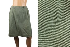 Vintage Pencil Skirt Sz M 70s Wool Twill Green Off White Striped Fitted Wiggle