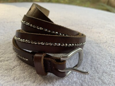 American Eagle Outfitters Belt Women Large Leather Skinny Brown Rhinestone
