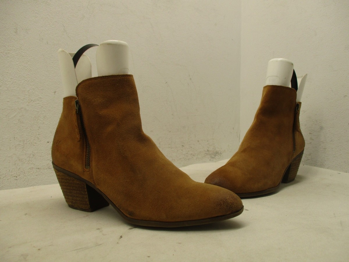 FRYE Cognac Distressed Leather Zip Ankle Boots Womens Sz 10  display picture 2