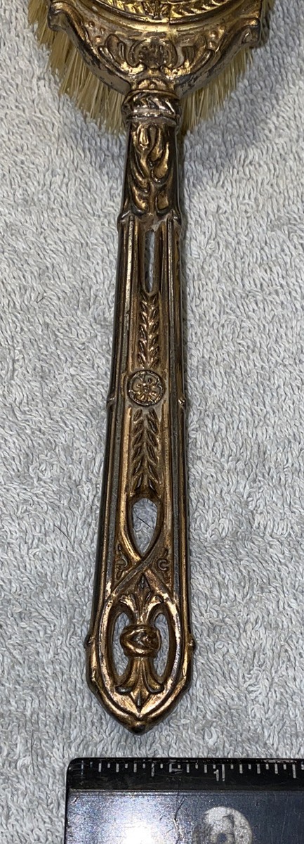 Victorian Antique French Ornate Gold Gilt Bronze Hair Brush  display picture 3