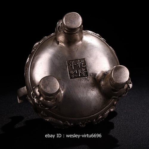 Buddism White Copper stupa shape Lion Leg Dragon Play Bead Incense Burner Censer - 第 9/9 張圖片