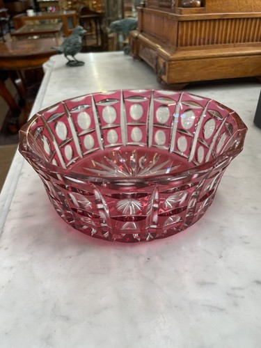 Vintage Art Deco Cranberry Glas Böhmische Schale - Bild 4 von 8