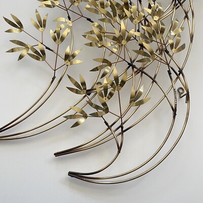 Signed 1982 Curtis Jere Brass Bamboo Leaves Wall Sculpture