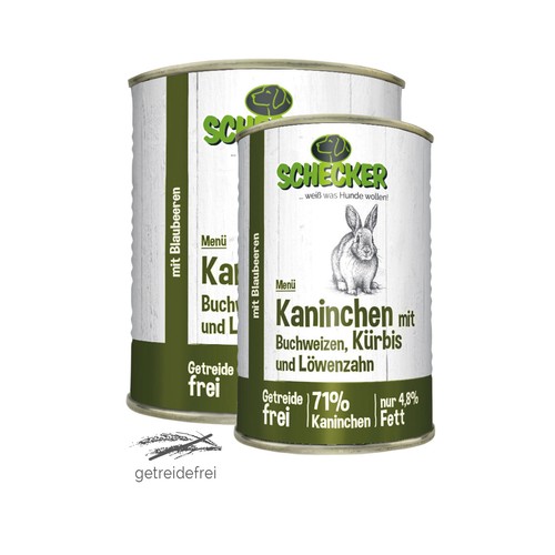 Schecker Nassfutter 71% Kaninchen Buchweizen Kürbis - 4,8 % Fett - 6 x 820 g - Bild 5 von 5