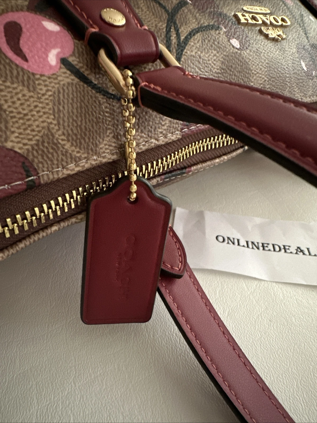 Borsa Coach CAA71 Gallery Tote Bag in tela firmata stampa ciliegia nuova CZ450 da polso