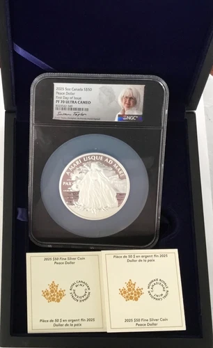 2025 $1 PF Canada 5oz Silver Peace Dollar NGC PF70 UC FDI BC Susan Taylor Signed
