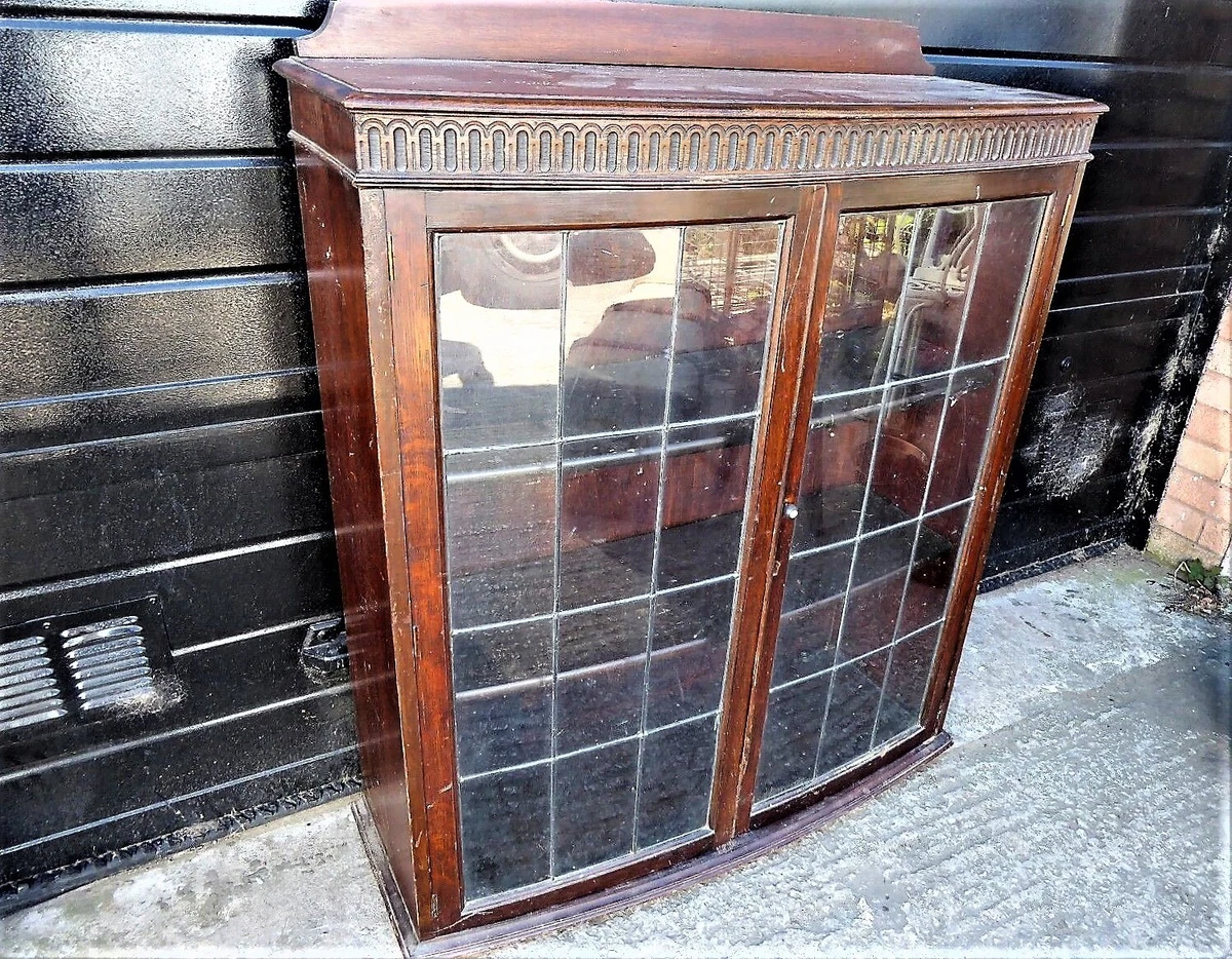 Antique oak bookcase 2024 with glass doors