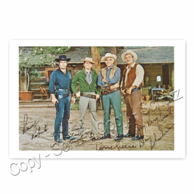 Bonanza - 4 Darstellern Dan Blocker, L. Greene, Michael Landon + Autogrammfoto