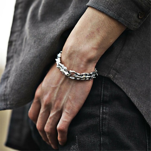 Viking Ouroboros Dragon scale Cuban Link Chain Men‘s Stainless Steel Bracelet - Picture 8 of 14
