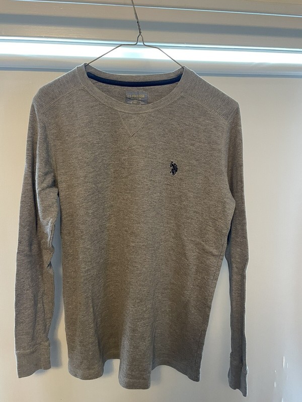 US Polo Assn Gray Long Sleeve T-Shirt Blue Embroidered Horse Logo Size Small