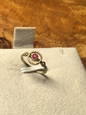 ANTIQUE CHILDS GOLD PLATED RING - CHARNIER - WITH RED GLASS