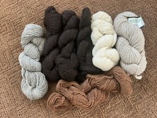 LOT  1.25 lbs 7 Skeins Wool Black Grey Brown Ivory Tan Yarn