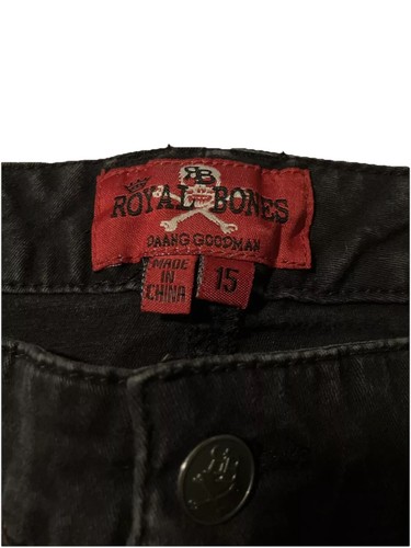 Royal Bones Y2K Hot Topic Black Straight Leg Jeans Distressed W/ Mesh SZ 15 Reg - Picture 9 of 14