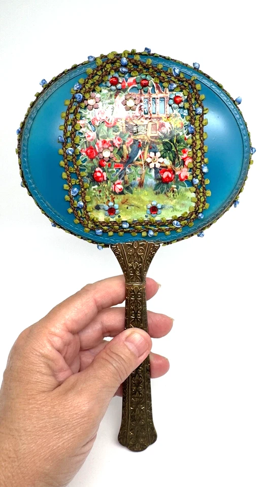 Espelho de mão antigo com cristal por Michal Negrin lindo espelho #39# - Imagem 2 de 4